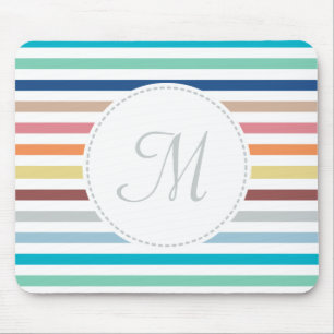 Chic Monogram Pastel Rainbow Horizontal Stripes Mouse Pad