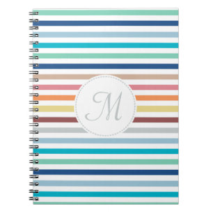 Chic Monogram Pastel Rainbow Horizontal Stripes Notebook