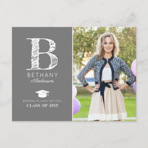 Chic Monogram Photo Graduation Party Announcement Postcard