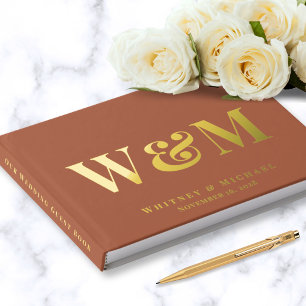 Chic Monogram Photo Terracotta Wedding Guest Book