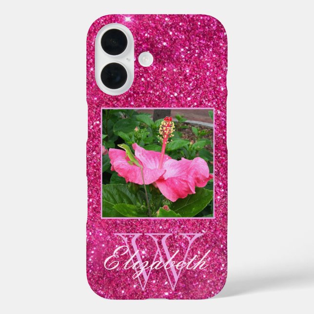 Chic Monogram Pink Glitter Sparkles Custom Photo Case-Mate iPhone Case (Back)