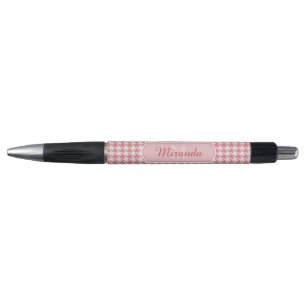 Chic Monogram Pink Houndstooth With Name Pen
