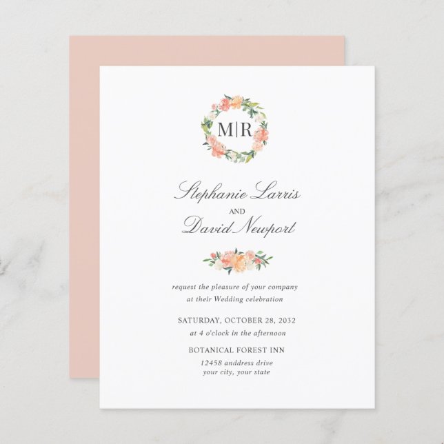 Chic Monogram  Pink Orange Green Garlandl Wedding (Front/Back)