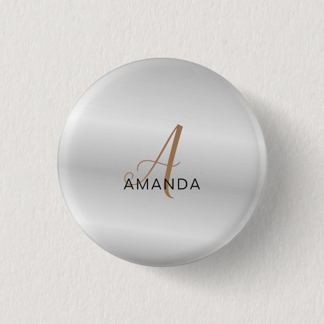 Chic monogram professional plain add your name 1 inch round button (Front)