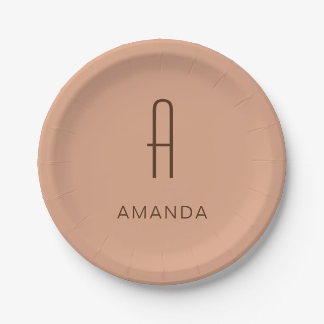 Chic monogram professional plain ADD YOUR NAME Paper Plate (Front)