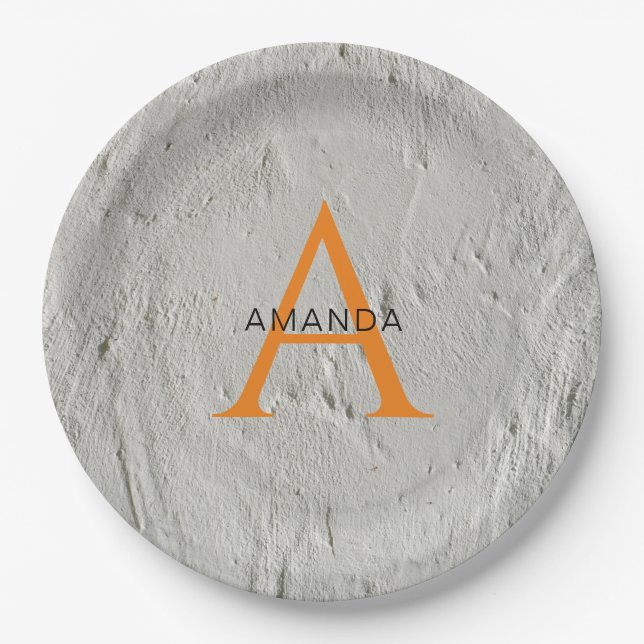 Chic monogram professional plain add your name paper plate (Front)