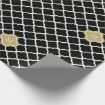 Chic Monogram Quatrefoil Pattern Art Deco Wedding Wrapping Paper<br><div class="desc">Your Own Custom Chic Monogram On Gold And Ivory White Quatrefoil Pattern With A Black Background. Background colour can be easily changed to any colour of your choice within the custom product page. Designed by fat*fa*tin. Easy to customize with your own text, photo or image. For custom requests, please contact...</div>