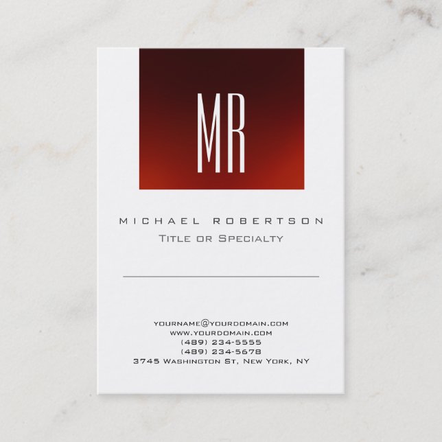 Chic Monogram Red White Cute Business Card (Front)