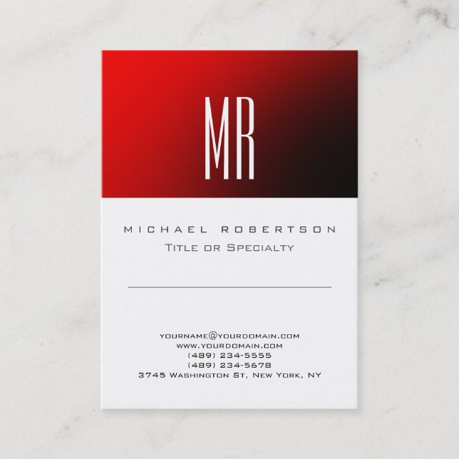 Chic Monogram Red White Cute Business Card (Front)