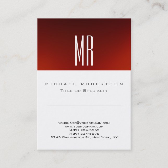 Chic Monogram Red White Cute Business Card (Front)