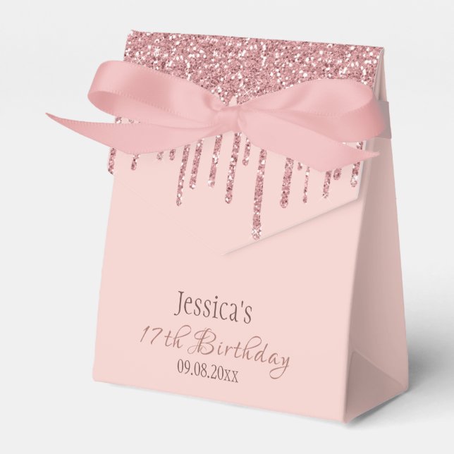 Chic Monogram Rose Gold Glitter Drips Favor Box (Front Side)