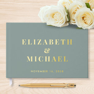 Chic Monogram Sage Green Wedding Guest Book