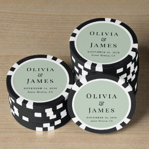 Chic Monogram Sage Green Wedding Poker Chips