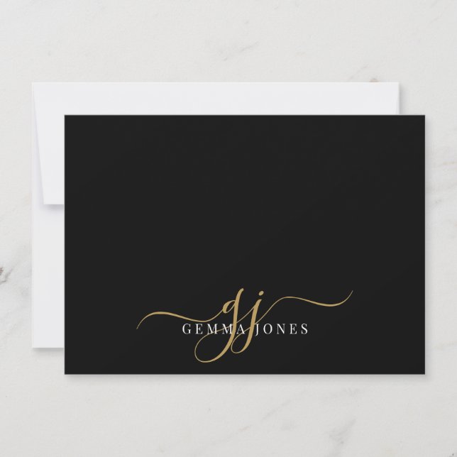 Chic Monogram Script Initials Gold Black Card (Front)