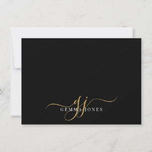 Chic Monogram Script Initials Gold Black Card