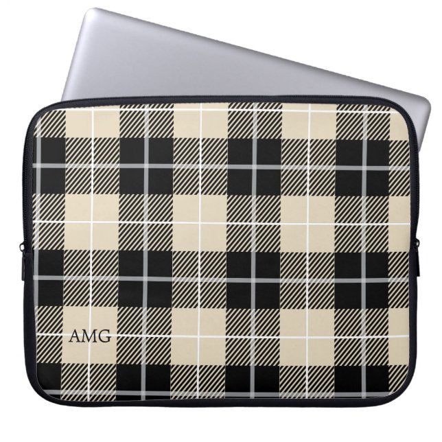 Chic Monogram Thompson Camel Plaid Pattern Laptop Sleeve (Front)
