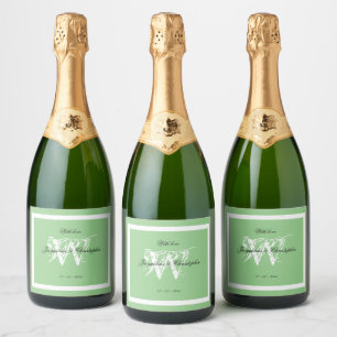 Chic Monogram Wedding Elegant Soft Mint Green Sparkling Wine Label