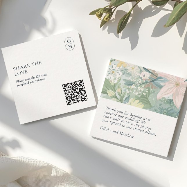 Chic Monogram Wedding Floral Enclosure Card (Creator Uploaded)