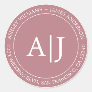 Chic Monogram Wedding Return Address Dusty Rose Classic Round Sticker