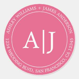 Chic Monogram Wedding Return Address Hot Pink Classic Round Sticker