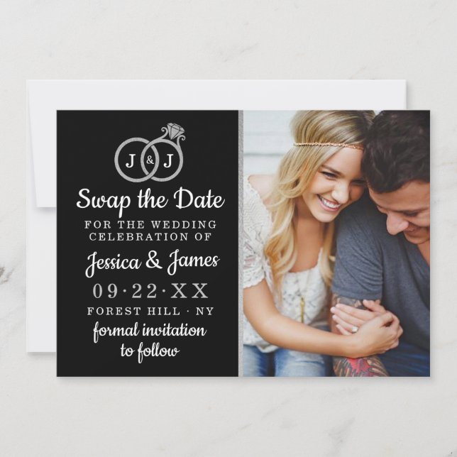 Chic Monogram Wedding Rings Save Or Swap The Date (Front)