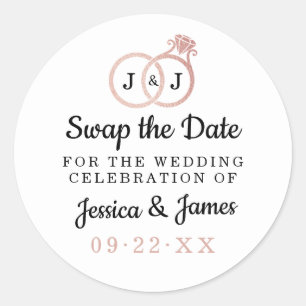 Chic Monogram Wedding Rings Save Or Swap The Date Classic Round Sticker