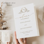 Chic Monogram White Gold Wedding Foldable Program<br><div class="desc">Welcome your guests with this elegant white and gold monogrammed wedding program with hand-drawn monogram modern handwritten calligraphy details. Ability to customize all areas to suit your needs. Design with a long text section on the back where you can add any text you like, from a long thank you message...</div>