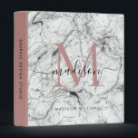 Chic Monogram White Rose Gold Marble Girly Script Binder<br><div class="desc">Elegant Monogram Gold White Marble Rose Gold Script Name Home Office Professional Work Back to School Recipe Cookbook 3 ring binder</div>
