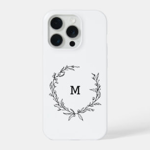 Chic Monogram Wreath Personalized black and white iPhone 15 Pro Case