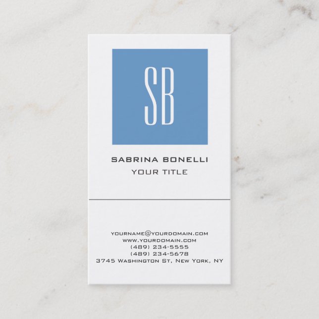 Chic Monogramme Bleu blanc mignon Carte de visite (Devant)