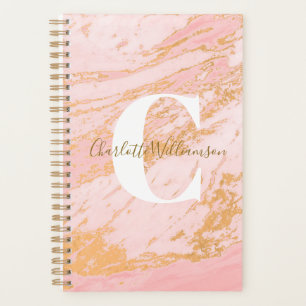 Chic Monogramme Blush et Motif en marbre or