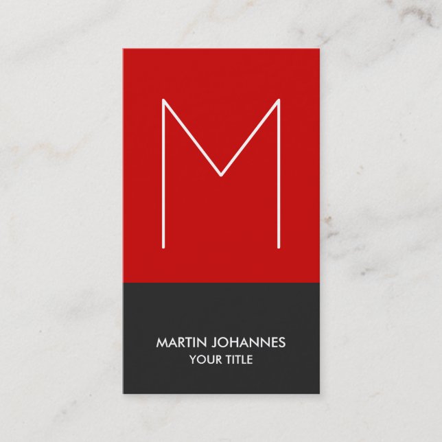 Chic Monogramme Carte de visite gris rouge vertica (Devant)