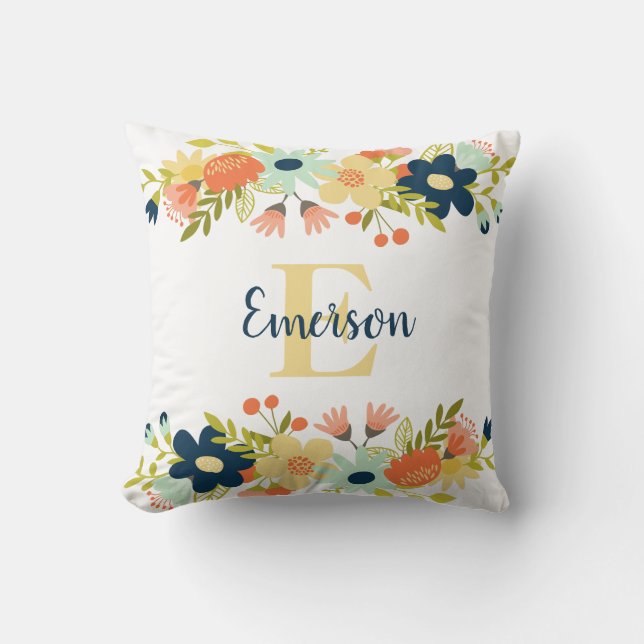 Chic Monogramme initial Boho Floral Coussin (Recto)