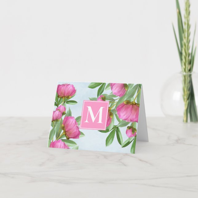 Chic Monogramme rose Chic pivoines Élégant floral (Devant)