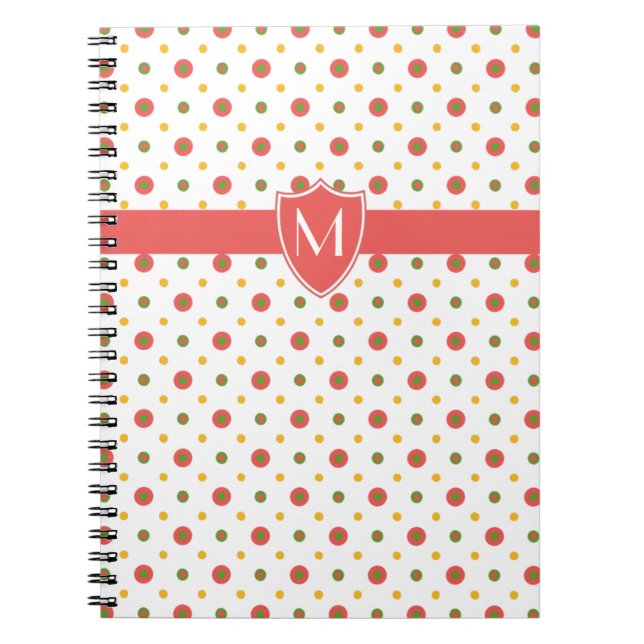 Chic Monogramme rouge, blanc Polkas Carnet spiral (Devant)