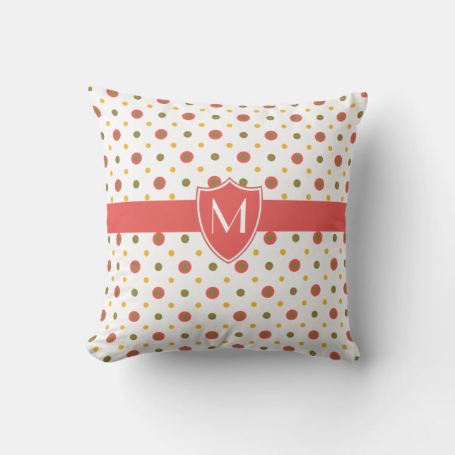 Chic Monogramme Rouge Blanc Polkas Lève Oreiller (Recto)