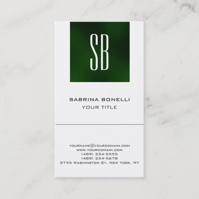 Chic Monogramme Vert blanc mignon Carte de visite (Devant)