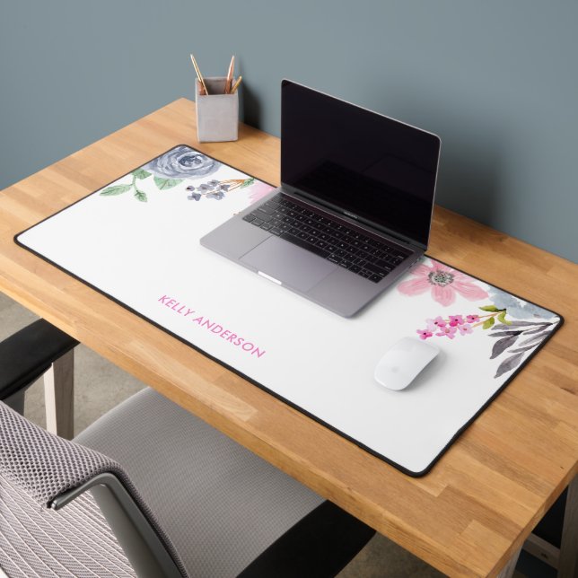Chic Monogrammed Botanical Floral Pattern Desk Mat (Office 2)