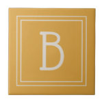 Chic Monogrammed Golden Yellow & Off White Initial Tile<br><div class="desc">Modern & Stylish personalized monogram added to decorative chic simple style decorative tile in golden yellow and off white. Great gift idea! Easily customize with design tool to make it your own! Contact me at beachpausedesigns@gmail.com if you need help or have questions with this or any of our designs. Other...</div>