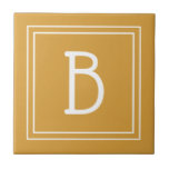 Chic Monogrammed Golden Yellow & White Initial Tile<br><div class="desc">Modern & Stylish personalized monogram added to decorative chic simple updated tile in golden yellow and white. Great gift idea! Easily customize with design tool to make it your own! Contact me at beachpausedesigns@gmail.com if you need help or have questions with this or any of our designs. Other design options...</div>