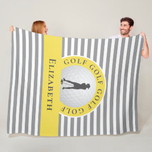 Chic Monogrammed Golfer Grey Stripes For Her Fleece Blanket