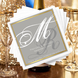 chic monogrammed grayish wedding reception party napkin