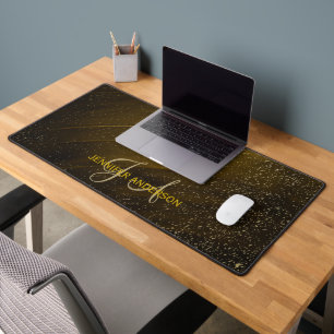 Chic Monogrammed initial Gold Confetti Desk Mat
