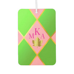 Chic Monogrammed Pink and Green Argyle Air Freshener