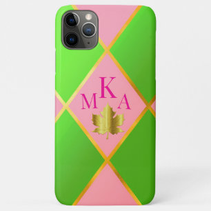 Chic Monogrammed Pink and Green Argyle  iPhone 11 Pro Max Case