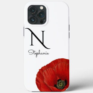Chic Monogrammed Red Poppy on White Case-Mate  iPhone 13 Pro Max Case
