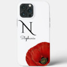 Chic Monogrammed Red Poppy sur Coque blanc-Mate