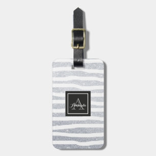 Chic monogrammed silver glittering luggage tag