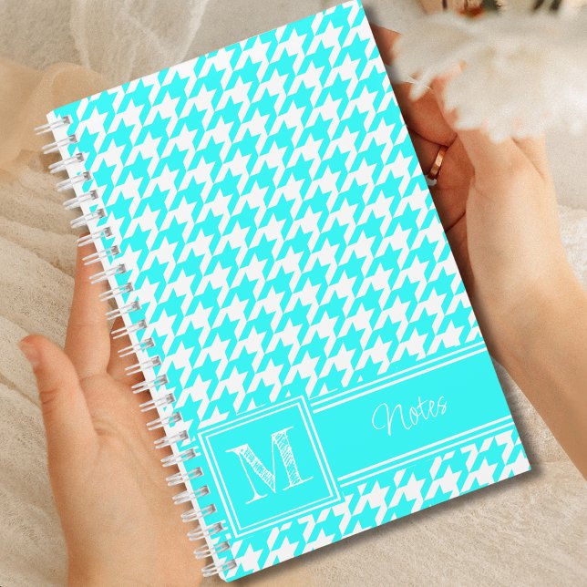 Chic Monogrammed Turquoise Houndstooth Bullet Notebook (Creator Uploaded)