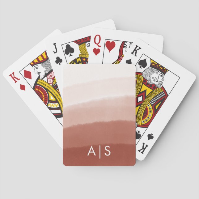 Chic Monogrammed Watercolor Copper Rust Ombre Playing Cards (Back)